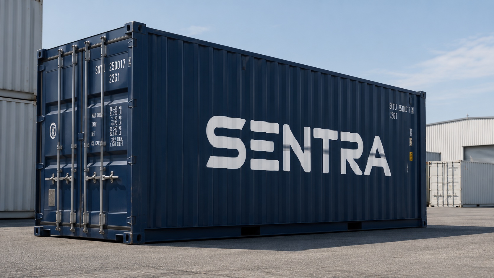SENTRA freight — containers staged for sea, air and road transport across the Gulf–Central Asia corridor